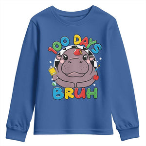 Funny Moo Deng 100 Days Bruh Youth Sweatshirt Happy 100 Days Of School TS11 Royal Blue Print Your Wear