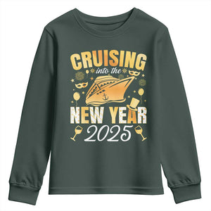 Family New Year's Trip 2025 Youth Sweatshirt Cruising Into The New Year 2025 TS11 Dark Forest Green Print Your Wear