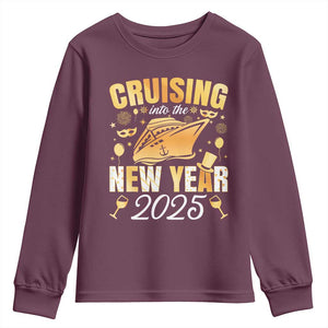 Family New Year's Trip 2025 Youth Sweatshirt Cruising Into The New Year 2025 TS11 Maroon Print Your Wear
