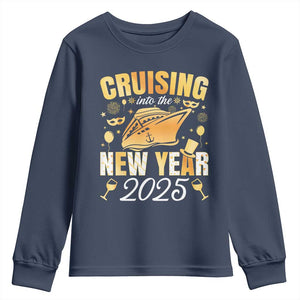 Family New Year's Trip 2025 Youth Sweatshirt Cruising Into The New Year 2025 TS11 Navy Print Your Wear