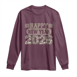 Camo Happy New Year Party 2026 Long Sleeve Shirt Camouflage NYE Party TS11 Maroon Print Your Wear