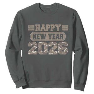 Camo Happy New Year Party 2026 Sweatshirt Camouflage NYE Party TS11 Dark Heather Print Your Wear