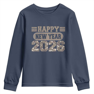 Camo Happy New Year Party 2026 Youth Sweatshirt Camouflage NYE Party TS11 Navy Print Your Wear