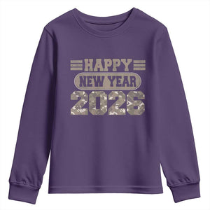 Camo Happy New Year Party 2026 Youth Sweatshirt Camouflage NYE Party TS11 Purple Print Your Wear