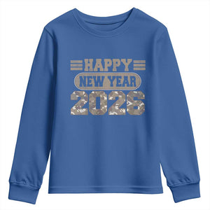 Camo Happy New Year Party 2026 Youth Sweatshirt Camouflage NYE Party TS11 Royal Blue Print Your Wear
