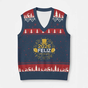 Spanish Mexican New Year 2026 V-Neck Knit Sweater Vest Feliz Ano Nuevo NYE Party TS11 Navy Red Print Your Wear