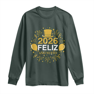 Spanish Mexican New Year 2026 Long Sleeve Shirt Feliz Ano Nuevo NYE Party TS11 Dark Forest Green Print Your Wear