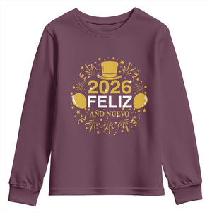 Spanish Mexican New Year 2026 Youth Sweatshirt Feliz Ano Nuevo NYE Party TS11 Maroon Print Your Wear