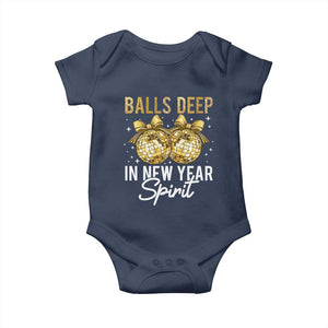Funny New Year Disco Ball Baby Onesie Balls Deep In New Year Spirit TS11 Navy Print Your Wear