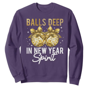 Funny New Year Disco Ball Sweatshirt Balls Deep In New Year Spirit TS11 Purple Print Your Wear