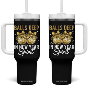 Funny New Year Disco Ball Tumbler With Handle Balls Deep In New Year Spirit TS11 One Size: 40 oz Black Print Your Wear