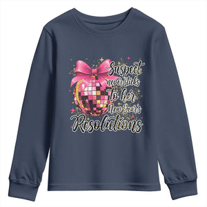 Funny Suspect Never Sticks To Her New Years Resolutions Youth Sweatshirt Coquette Disco Ball TS11 Navy Print Your Wear