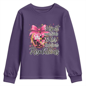 Funny Suspect Never Sticks To Her New Years Resolutions Youth Sweatshirt Coquette Disco Ball TS11 Purple Print Your Wear