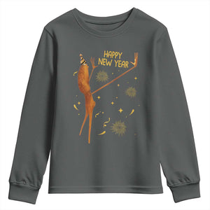 Funny Marcus The Worm New Year Youth Sweatshirt Happy New Year NYE Party Firework TS11 Dark Heather Print Your Wear