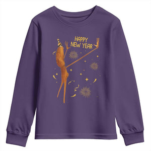 Funny Marcus The Worm New Year Youth Sweatshirt Happy New Year NYE Party Firework TS11 Purple Print Your Wear