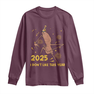 Funny Marcus The Worm New Year Long Sleeve Shirt 2025 I Dont Like This Year Fireworks NYE Party TS11 Maroon Print Your Wear