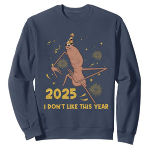 Funny Marcus The Worm New Year Sweatshirt 2025 I Dont Like This Year Fireworks NYE Party TS11 Navy Print Your Wear