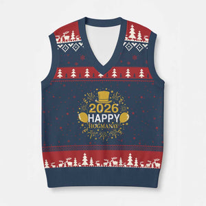 Scottish New Year 2026 V-Neck Knit Sweater Vest Happy Hogmanay NYE Party TS11 Navy Red Print Your Wear