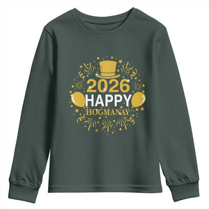 Scottish New Year 2026 Youth Sweatshirt Happy Hogmanay NYE Party TS11 Dark Forest Green Print Your Wear