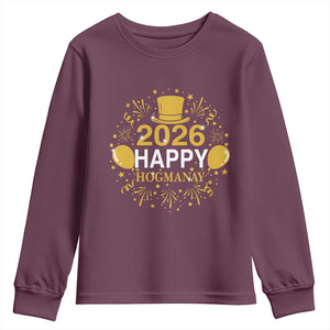 Scottish New Year 2026 Youth Sweatshirt Happy Hogmanay NYE Party TS11 Maroon Print Your Wear