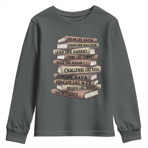 Black History Month African American Leaders Teacher Book Lover Youth Sweatshirt TS11 Dark Heather Print Your Wear