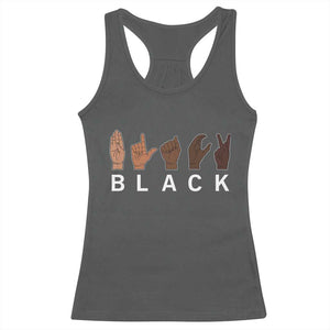 Black Asl Sign Language Hands Signs African American Month Racerback Tank Top TS11 Dark Heather Print Your Wear