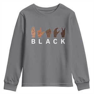 Black Asl Sign Language Hands Signs African American Month Youth Sweatshirt TS11 Charcoal Print Your Wear