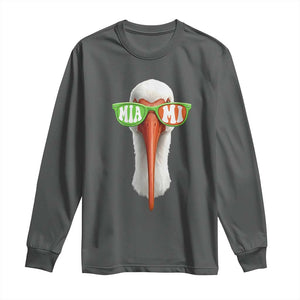 Vintage Miami White Ibis with Sunglasses Long Sleeve Shirt TS11 Dark Heather Print Your Wear