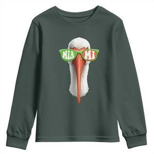 Vintage Miami White Ibis with Sunglasses Youth Sweatshirt TS11 Dark Forest Green Print Your Wear