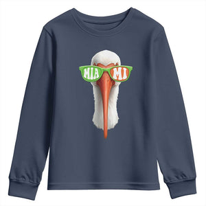 Vintage Miami White Ibis with Sunglasses Youth Sweatshirt TS11 Navy Print Your Wear