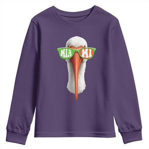 Vintage Miami White Ibis with Sunglasses Youth Sweatshirt TS11 Purple Print Your Wear