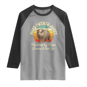 Funny Mars Potato Jones Raglan Shirt Powered by Naps Snacks Side Eye Pygmy Hippo TS11 Sport Gray Black Print Your Wear