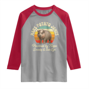 Funny Mars Potato Jones Raglan Shirt Powered by Naps Snacks Side Eye Pygmy Hippo TS11 Sport Gray Red Print Your Wear
