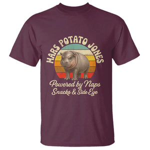 Funny Mars Potato Jones T Shirt Powered by Naps Snacks Side Eye Pygmy Hippo TS11 Maroon Print Your Wear
