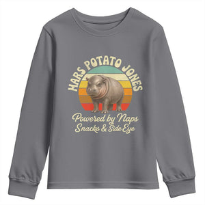 Funny Mars Potato Jones Youth Sweatshirt Powered by Naps Snacks Side Eye Pygmy Hippo TS11 Charcoal Print Your Wear