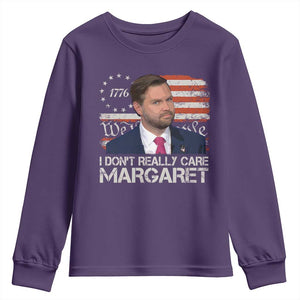 Funny JD Vance 2025 I Don't Really Care Margaret Youth Sweatshirt Vintage Betsy Ross Flag TS11 Purple Print Your Wear