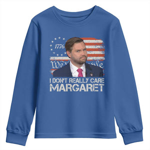 Funny JD Vance 2025 I Don't Really Care Margaret Youth Sweatshirt Vintage Betsy Ross Flag TS11 Royal Blue Print Your Wear