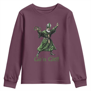 Funny St Patrick's Day Youth Sweatshirt Go'n Git Saint Patrick Snake TS11 Maroon Print Your Wear