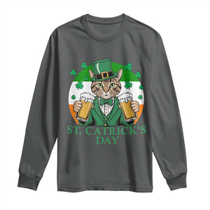Funny St Catrick's Day Beer Long Sleeve Shirt St Patrick's Day Cat Beer Shamrock TS11 Dark Heather Print Your Wear