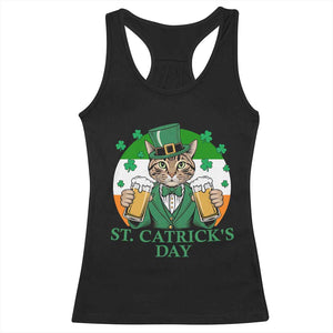 Funny St Catrick's Day Beer Racerback Tank Top St Patrick's Day Cat Beer Shamrock TS11 Black Print Your Wear