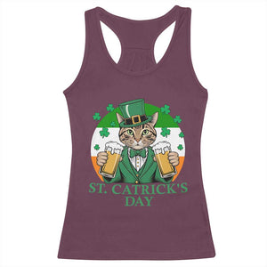 Funny St Catrick's Day Beer Racerback Tank Top St Patrick's Day Cat Beer Shamrock TS11 Maroon Print Your Wear
