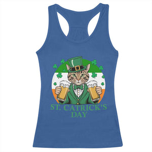 Funny St Catrick's Day Beer Racerback Tank Top St Patrick's Day Cat Beer Shamrock TS11 Royal Blue Print Your Wear