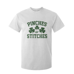 Funny St Patrick's Day Pinches Get Stiches T Shirt For Kid Shamrock TS11 White Print Your Wear