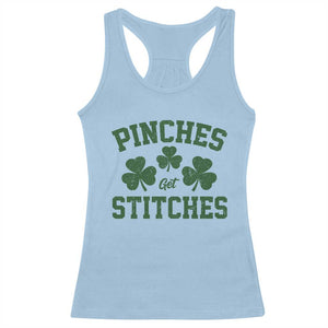 Funny St Patrick's Day Pinches Get Stiches Racerback Tank Top Shamrock TS11 Light Blue Print Your Wear