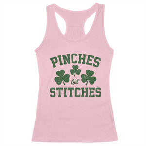 Funny St Patrick's Day Pinches Get Stiches Racerback Tank Top Shamrock TS11 Light Pink Print Your Wear