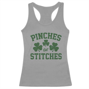 Funny St Patrick's Day Pinches Get Stiches Racerback Tank Top Shamrock TS11 Sport Gray Print Your Wear
