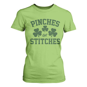 Funny St Patrick's Day Pinches Get Stiches T Shirt For Women Shamrock TS11 Lime Print Your Wear