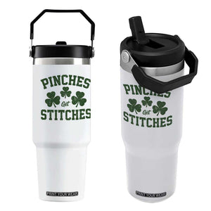 Funny St Patrick's Day Pinches Get Stiches Flip Straw Tumbler Shamrock TS11 One Size: 30 oz White Print Your Wear