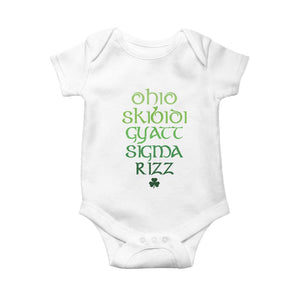 Funny Ohio Skibidi Gyatt Sigma Rizz St Patrick's Day Baby Onesie Shamrock TS11 White Print Your Wear