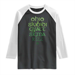 Funny Ohio Skibidi Gyatt Sigma Rizz St Patrick's Day Raglan Shirt Shamrock TS11 Black White Print Your Wear